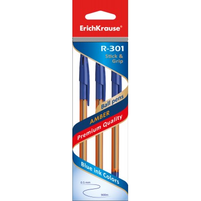 Набор шариковых ручкек 3шт. ЕК шариковая R-301 Stick&Grip Amber 0.35mm синий 42748 (24 шт/уп)
